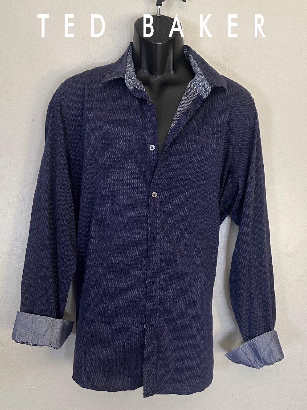 Ted Baker Stretch Contrast Long Sleeve Shirt Ted size 5 ~ large Gently worn